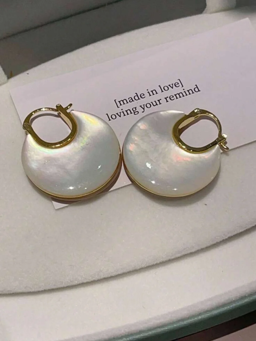 White Hoop Earrings with Gold Trim R746